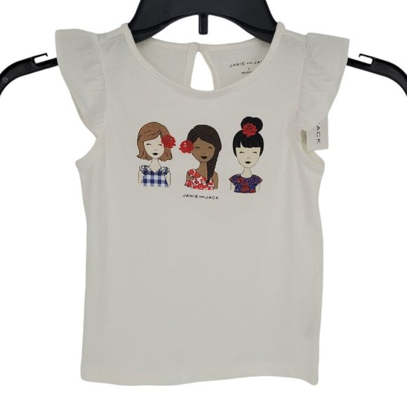 Janie and Jack girls 3 Trio graphic ruffle cap sleeve tee nwt cotton - Picture 1 of 10